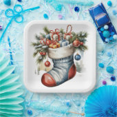 VINTAGE HOLIDAY CHRISTMAS STOCKING & PRESENTS PAPIEREN BORDJE (Feest)