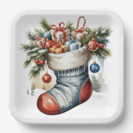 VINTAGE HOLIDAY CHRISTMAS STOCKING & PRESENTS PAPIEREN BORDJE