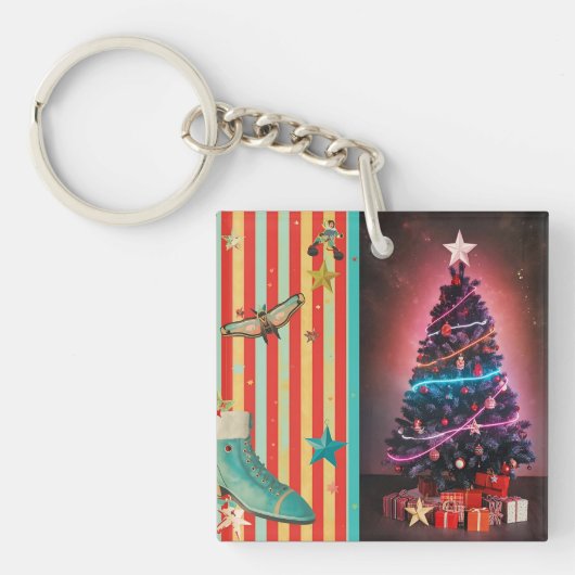 Vintage Holiday Collage Design Sleutelhanger (voorkant)