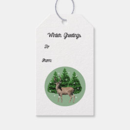 Vintage Holiday Deer Evergreen Trees Gift Labels Cadeaulabel