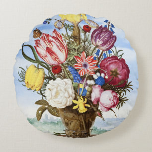 Vintage Hollandse Gouden Eeuw bloemstilleven Rond Kussen