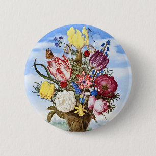 Vintage Hollandse Gouden Eeuw bloemstilleven Ronde Button 5,7 Cm