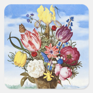 Vintage Hollandse Gouden Eeuw bloemstilleven Vierkante Sticker