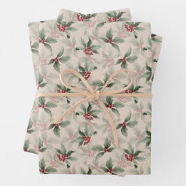 Vintage Holly and Berries Inpakpapier Vel