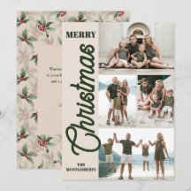 Vintage Holly and Berries Merry Christmas Photo