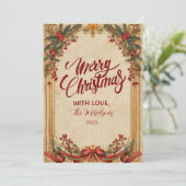 Vintage Holly and Gold Christmas Feestdagenkaart (Staand voorkant)