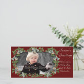 Vintage Holly & Bells kerstfotokaartje Feestdagenkaart (Staand voorkant)