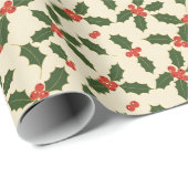 Vintage Holly & Berries Christmas Cadeaupapier (Rol Hoek)