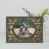 Vintage Holly Berries Foto KerstEvergreen Folie Feestdagenkaart (Staand Voorkant)