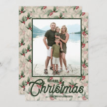 Vintage Holly Berries Merry Christmas Photo