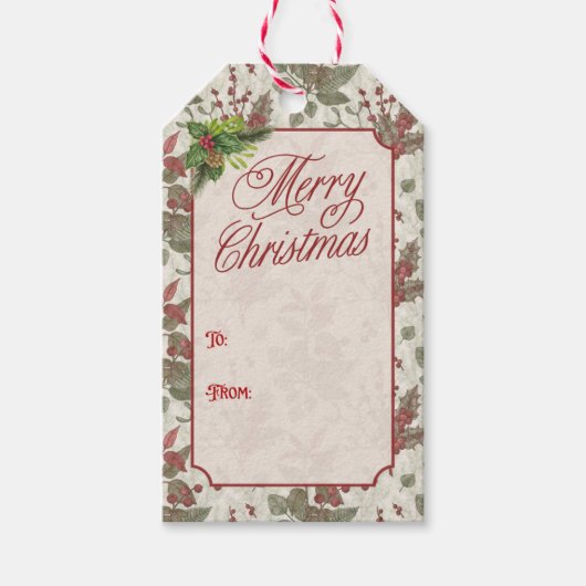 Vintage Holly Berry Christmas Gift Tag Cadeaulabel (Voorkant)