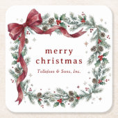 Vintage Holly Bow Business Christmas Party Kartonnen Onderzetters (Voorkant)