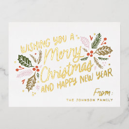 Vintage Holly Bright Typografie Kerst Folie Feestdagen Briefkaart