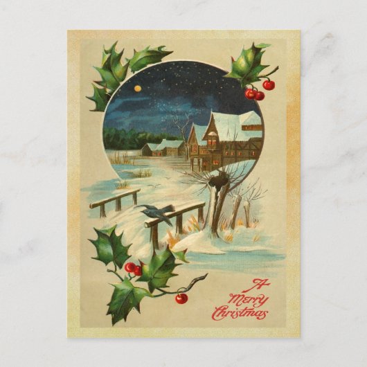 Vintage Holly Christmas Postcards Feestdagenkaart (Voorkant)