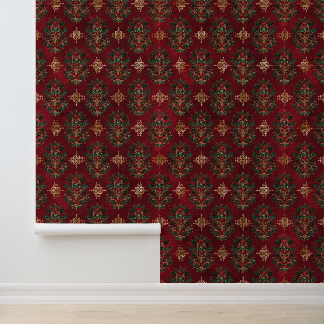 Vintage Holly Damask Pattern  Behang (Applicatie)