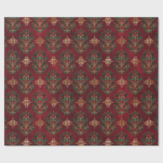 Vintage Holly Damask Pattern  Cadeaupapier (Vlak)