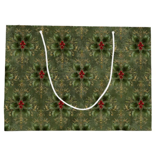 Vintage Holly Damask Pattern  Groot Cadeauzakje (Achterkant)
