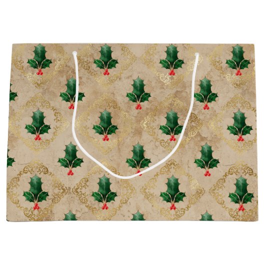 Vintage Holly Damask Pattern Groot Cadeauzakje (Voorkant)