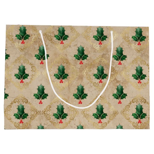 Vintage Holly Damask Pattern  Groot Cadeauzakje (Achterkant)