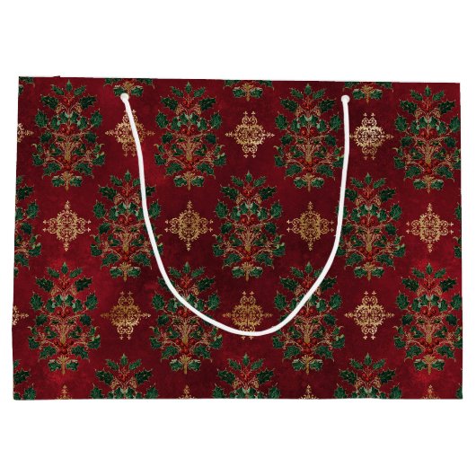 Vintage Holly Damask Pattern  Groot Cadeauzakje (Achterkant)