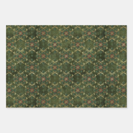Vintage Holly Damask Pattern Inpakpapier Vel (Voorkant 3)