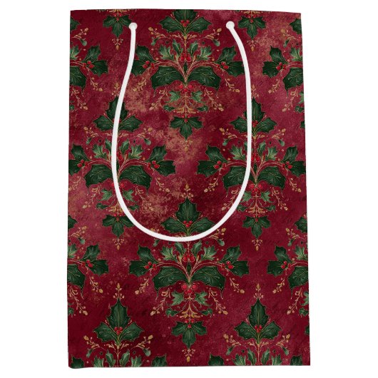 Vintage Holly Damask Pattern Medium Cadeauzakje (Voorkant)