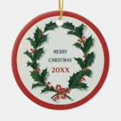 Vintage Holly Wreath Merry Kerstmis Keramisch Ornament (Voorkant)