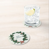 Vintage Holly Wreath Merry Kerstmis Ronde Kartonnen Onderzetter (Insitu)