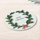Vintage Holly Wreath Merry Kerstmis Ronde Kartonnen Onderzetter (Gebogen)