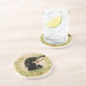 Vintage Holly Wreath met Kerstmis Dachshund Zandsteen Onderzetter (Zijkant)