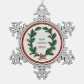 Vintage Holly Wreath Tin Sneeuwvlok Ornament (Voorkant)