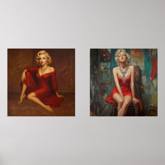 Vintage Hollywood Glamour in Red Muurkunst Sets (Voorkant)