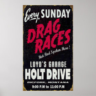 Vintage Holt Drive Drag Races distressed bord Poster