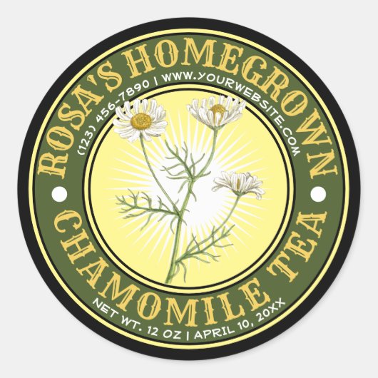 Vintage Homegrown Chamomile Tea Label Sjabloon (Voorkant)