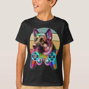vintage hond en gamer console t-shirt
