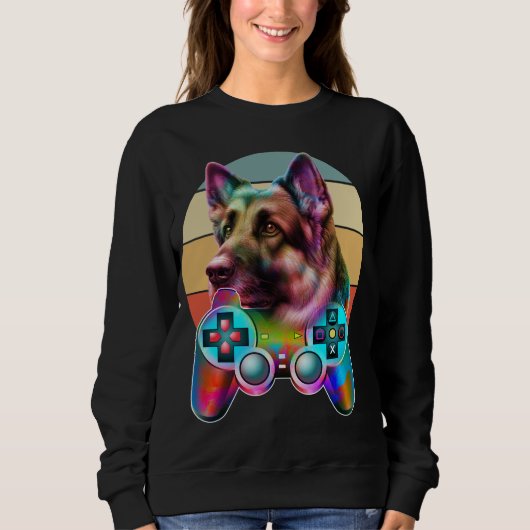 vintage hond en gamer console trui (Voorkant)