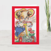 Vintage hond maaien gazon kaart (Voorkant)