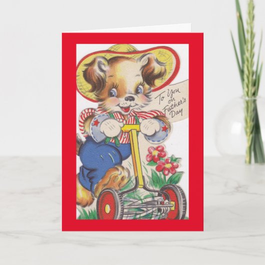 Vintage hond maaien gazon kaart (Voorkant)