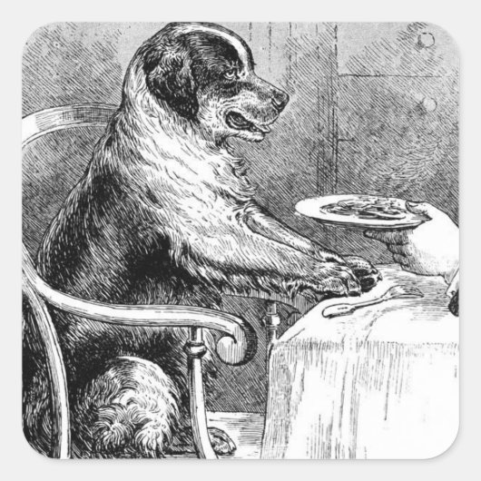 Vintage Hond Zit aan de Tafel Sticker (Voorkant)