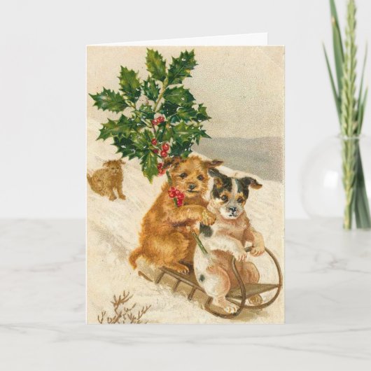 Vintage Honden, Kerstmis Feestdagen Kaart (Voorkant)