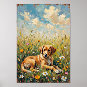 Vintage Hondenweide Plattelandse Kunst Poster