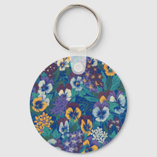 Vintage Hondsviola Bloemmotief   Blauwe Cottage Ga Sleutelhanger