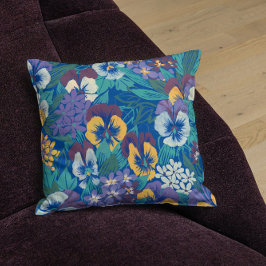 Vintage Hondsviolaat Bloempatroon | Blauwe Cottage Kussen