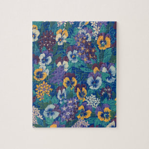 Vintage Hondsviolaat Bloempatroon   Blauwe Cottage Legpuzzel
