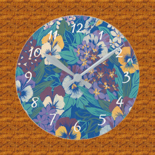 Vintage Hondsviolaat Bloempatroon Blauwe Cottage Ronde Klok