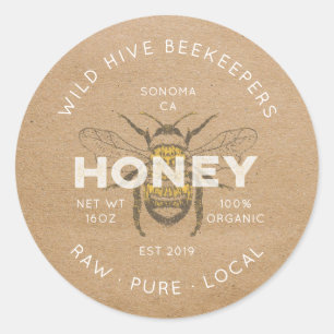 Vintage Honey Bee Imker Klein Zakelijk Kraft Ronde Sticker
