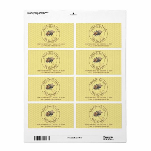 Vintage Honeybee & Honeycomb | Rundveehouder/imker Etiket (Full Sheet)