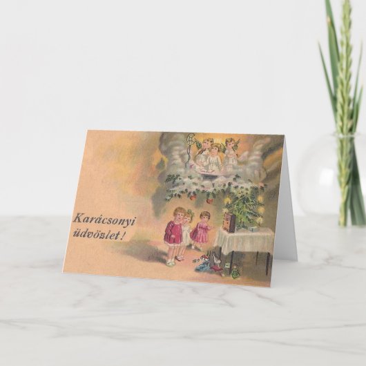 Vintage Hongaarse Kerstkaart Feestdagen Kaart (Voorkant)