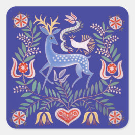 vintage Hongaarse volks kunst herten en bloemen Vierkante Sticker