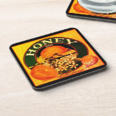 Vintage honing en sinaasappels reclamelabel bier onderzetter (Linkerzijde)